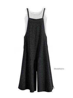 Casual Wide Leg Overalls with Pockets - Baggy Cotton Jumpsuit